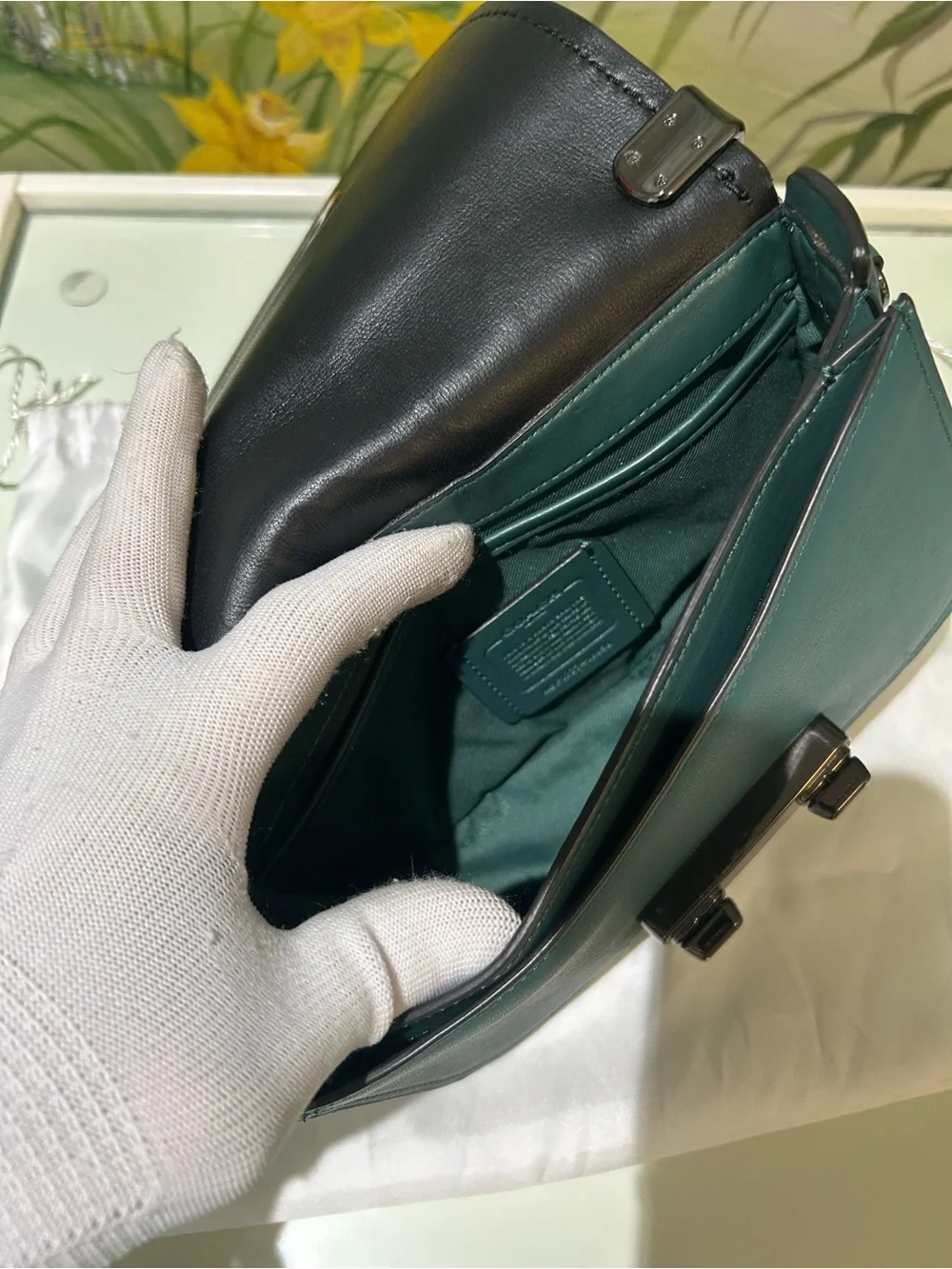 Coach Swagger 20 Dark Turquoise Leather Crossbody/Shoulder Gunmetal Chain